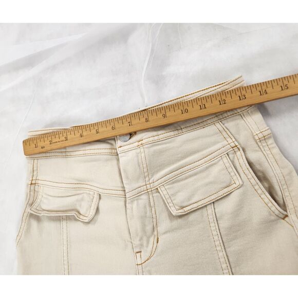 Pilcro Womens Pants Size 27 Cream Cropped Wide Leg High Rise Utility Statement - Picture 10 of 12